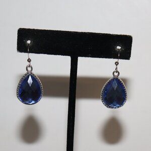 💙 Beautiful Silver & Blue Rhinestone Dangle Hook Earrings – 1 3/8" Cool Sparkle